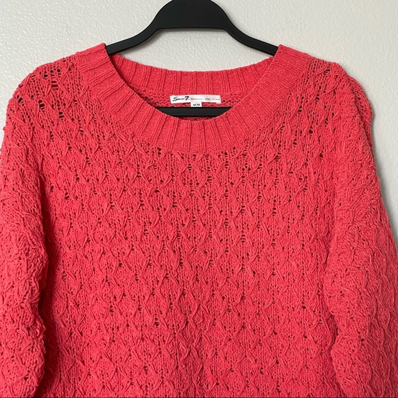 Seven7 Textured Chenille Crew Neck Sweater in Hibiscus Coral Size Medium - Picture 3 of 10